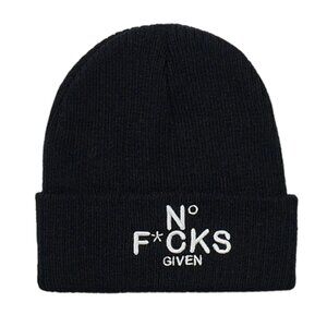NO F*CKS Given Ribbed knit  BEANIE - BLACK